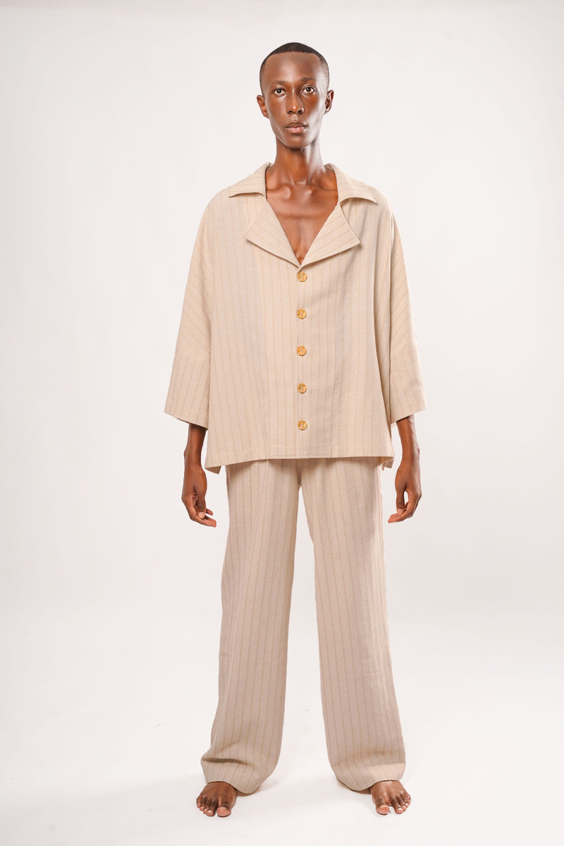 Ivory Striped Linen Pants