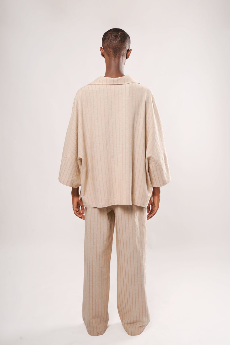 Ivory Striped Linen Pants