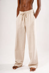 Ivory Striped Linen Pants