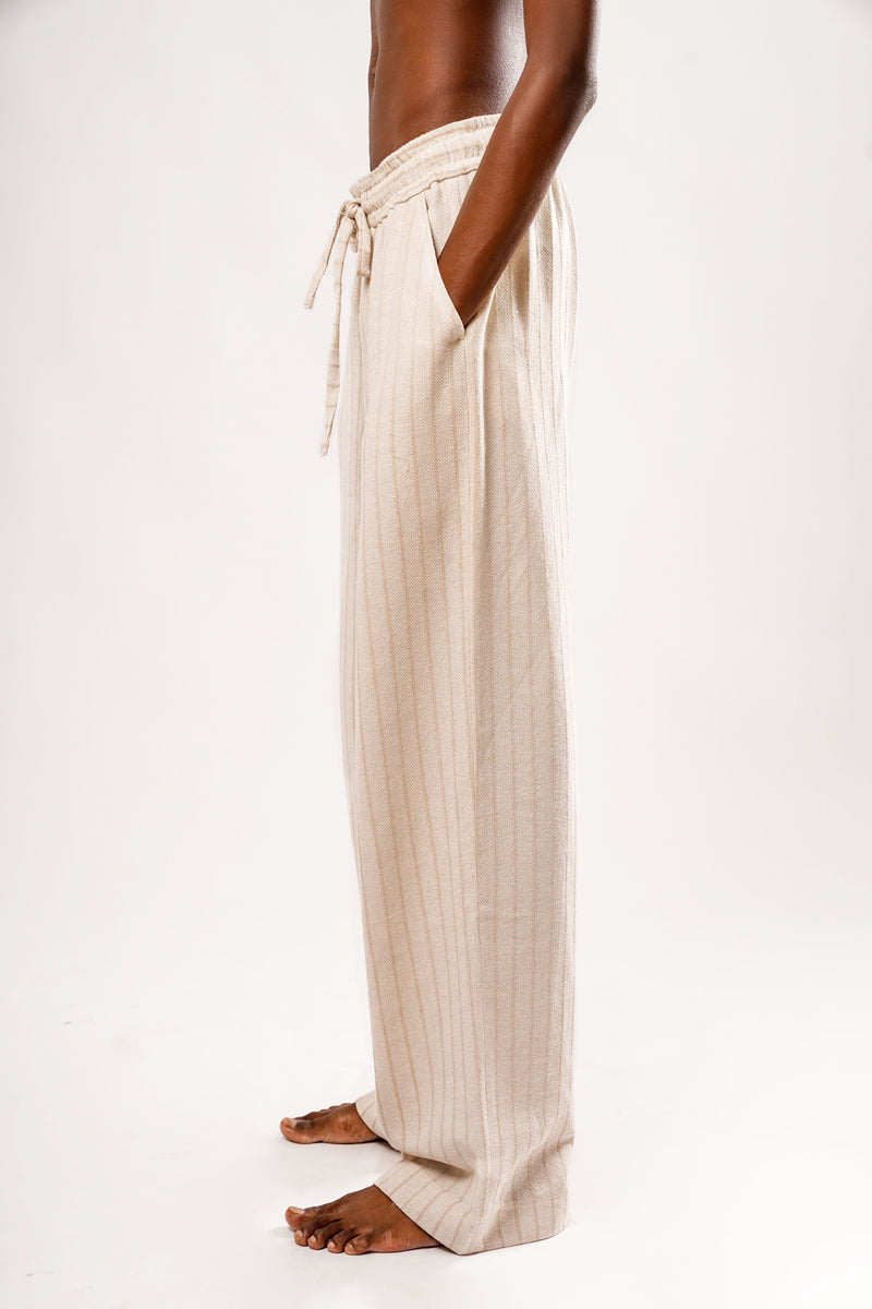 Ivory Striped Linen Pants