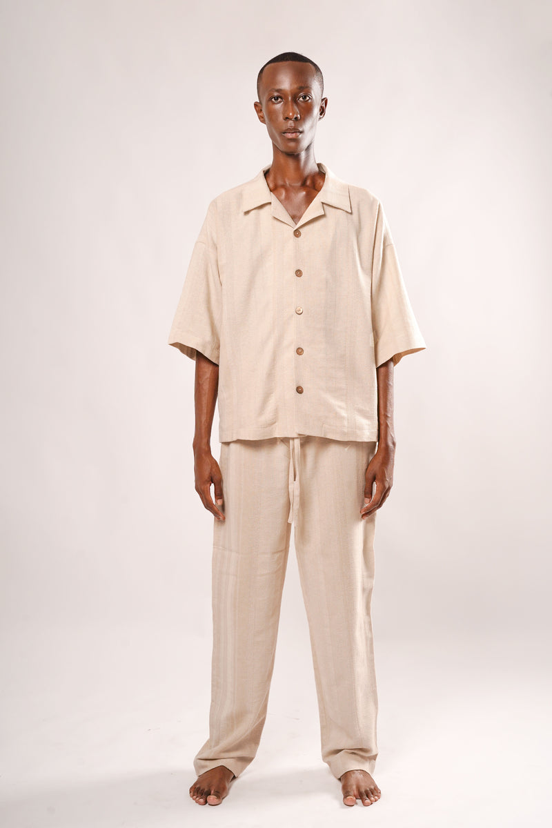 Ivory Woven Linen Pants