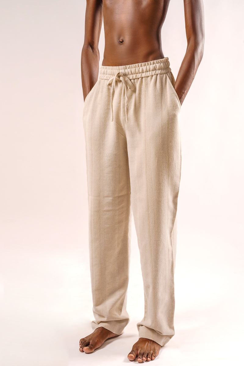 Ivory Woven Linen Pants